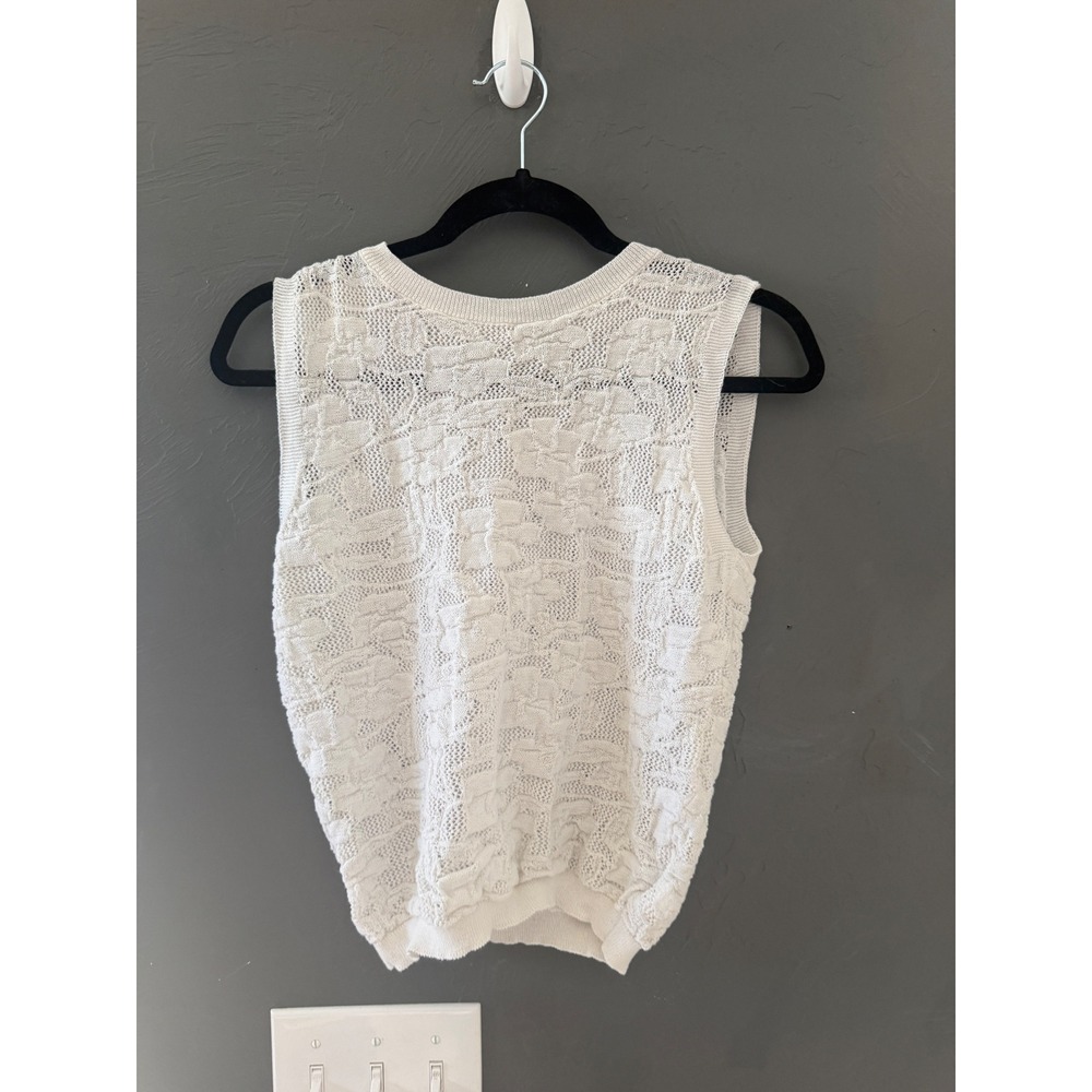 Black Tape Womens White Floral Jacquard Knit Sweater Vest Top Peasant‎ Cottage S